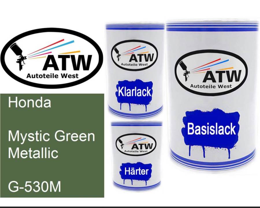 Honda, Mystic Green Metallic, G-530M: 500ml Lackdose + 500ml Klarlack + 250ml Härter - Set, von ATW Autoteile West.
